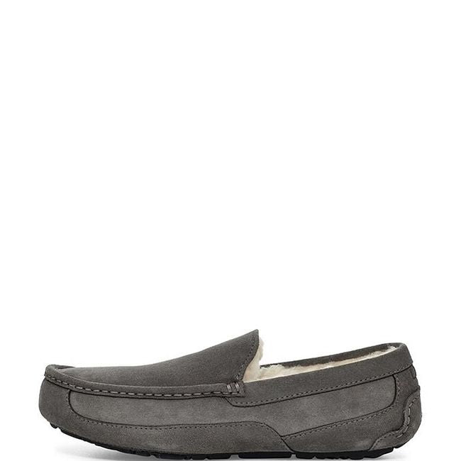 Medial side of UGG Men's Ascot Slipper in Grey Suede