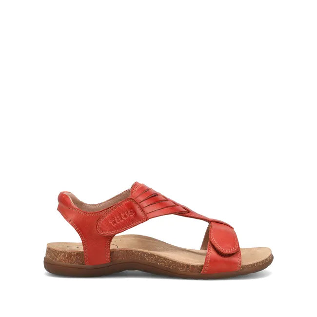 Lateral side of Women's Taos Wonderful Cork Support Sandal in Bruschetta Red leather