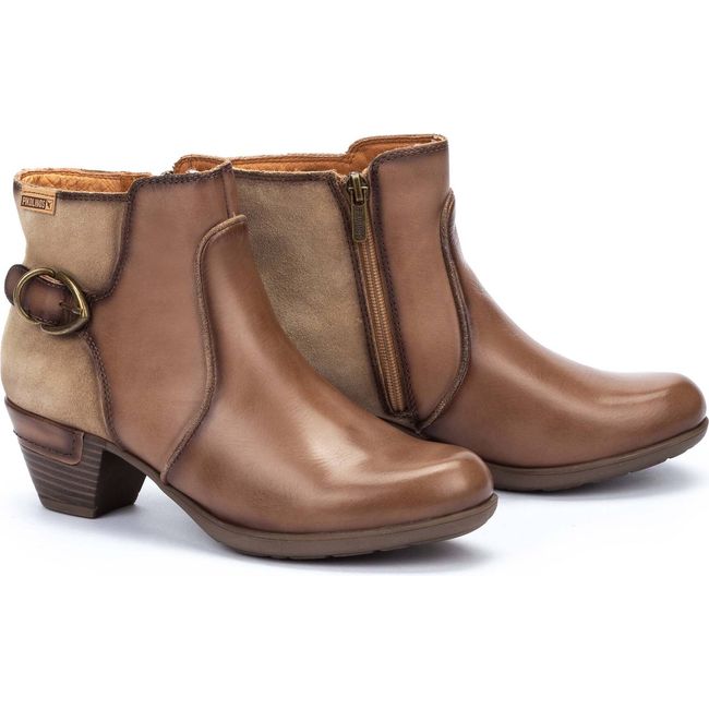 Pair of Women's Pikolinos Rotterdam Boot in siena brown leather showing the side zipper