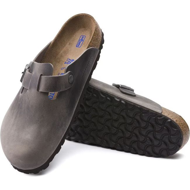 Upper and sole of Birkenstock Unisex Boston Soft Footbed Oiled Leather Clogs in Iron grey