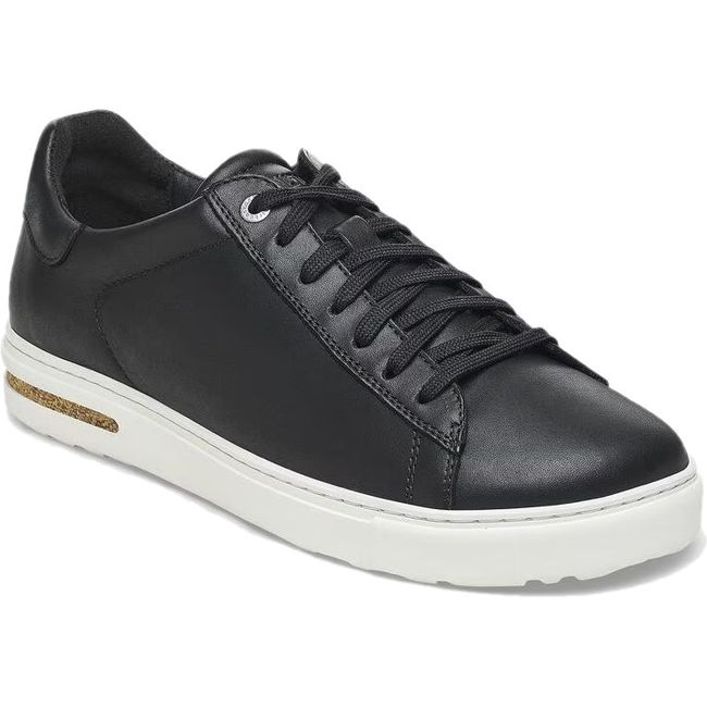Front angled view of Birkenstock Unisex Bend Shoe in Black Leather with lace up closure