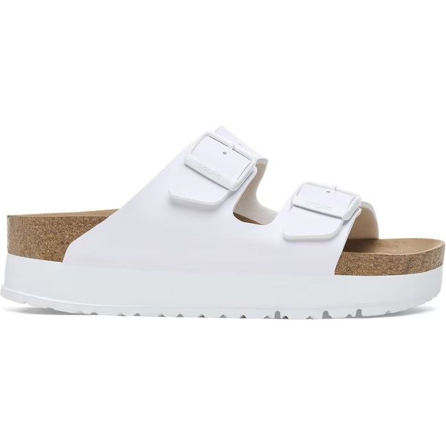 Side of White Birkenstock Women's Arizona Platform Vegan Narrow Sandal