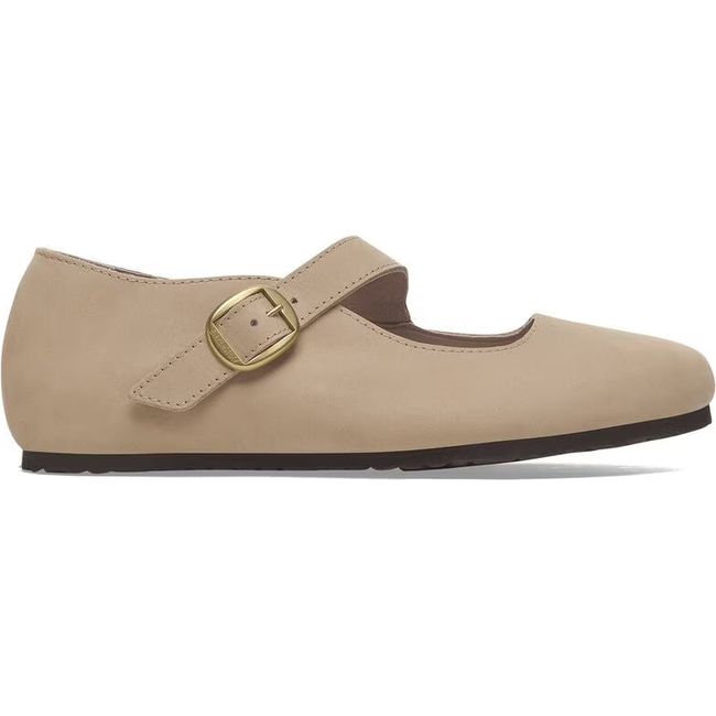 Lateral side of Birkenstock Women's Tracy Nubuck Mary Jane Shoe in sandcastle beige