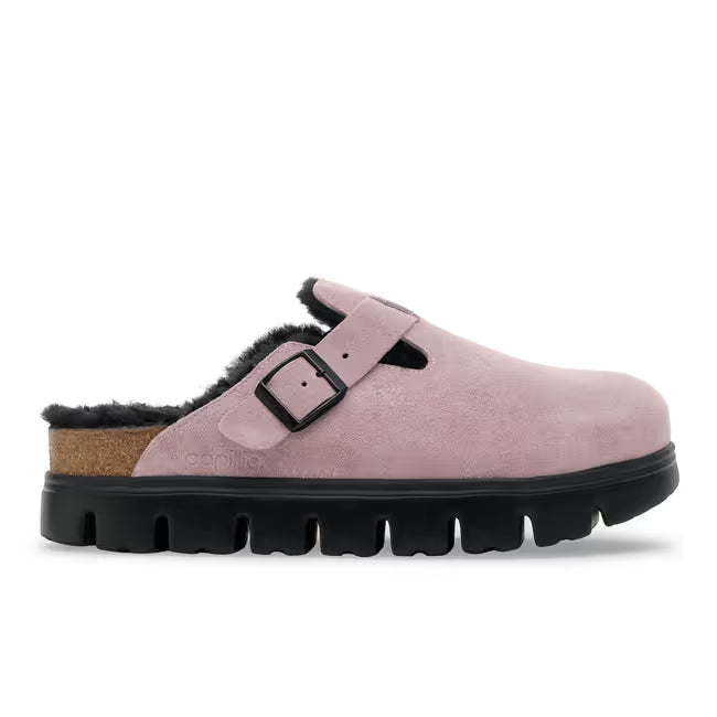 Lateral side of Birkenstock Women's Boston Chunky Platform Clog in Faded Purple
