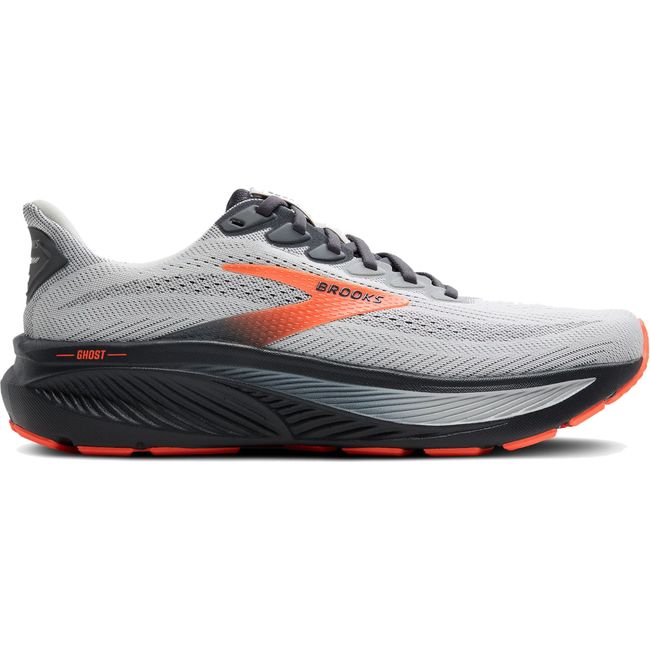 Lateral side of Men's Brooks Ghost 17 Running Shoe in Oyster Mushroom Orange Ebony