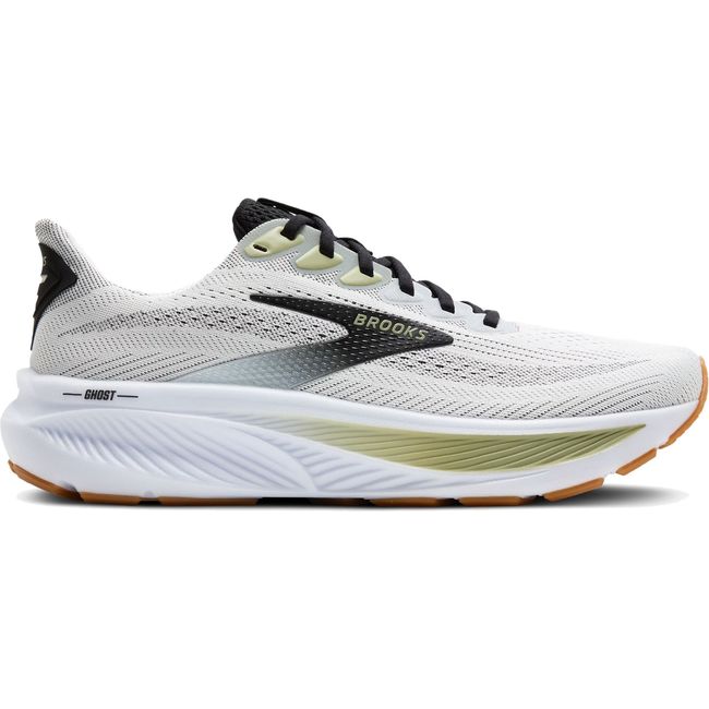 Lateral side of Men's Brooks Ghost 17 Running Shoe in White Black Tea