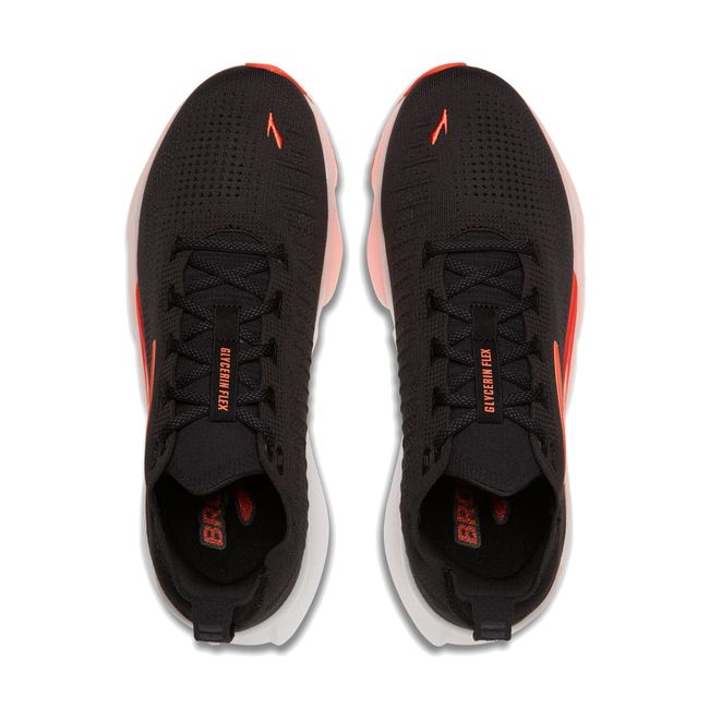 Top-down pair view of Brooks Glycerin Flex in black showing mesh upper and lace system with orange accents