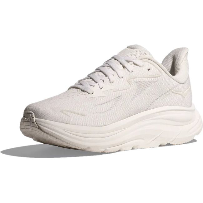 Medial side of Women's Hoka Clifton 10 Running Shoe in all White 