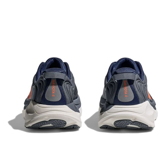 Hoka Mens Gaviota 6 running shoe pair in Midnight Blue/Faded Navy, heel view