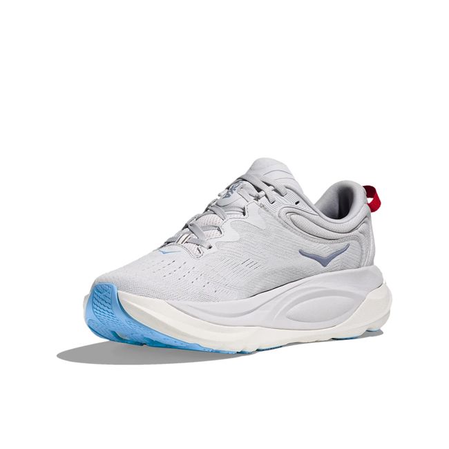 Hoka Womens Gaviota 6 running shoe in Cosmic Grey, angled 3/4 medial side view