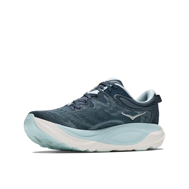 Hoka Womens Gaviota 6 running shoe in Faded Navy, angled 3/4 medial side view