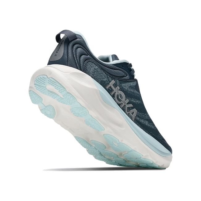 Hoka Womens Gaviota 6 running shoe in Faded Navy, angled outsole and heel detail