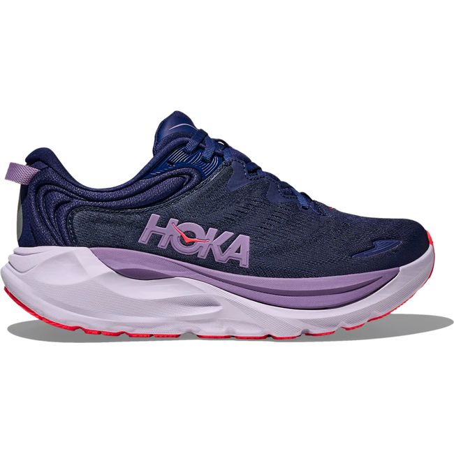 Hoka Womens Gaviota 6 running shoe in Midnight Navy with purple midsole trim, lateral hero view