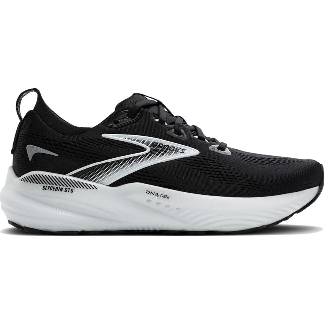 Lateral side of Brooks Women's Glycerin GTS 22 Running Shoe in black and white