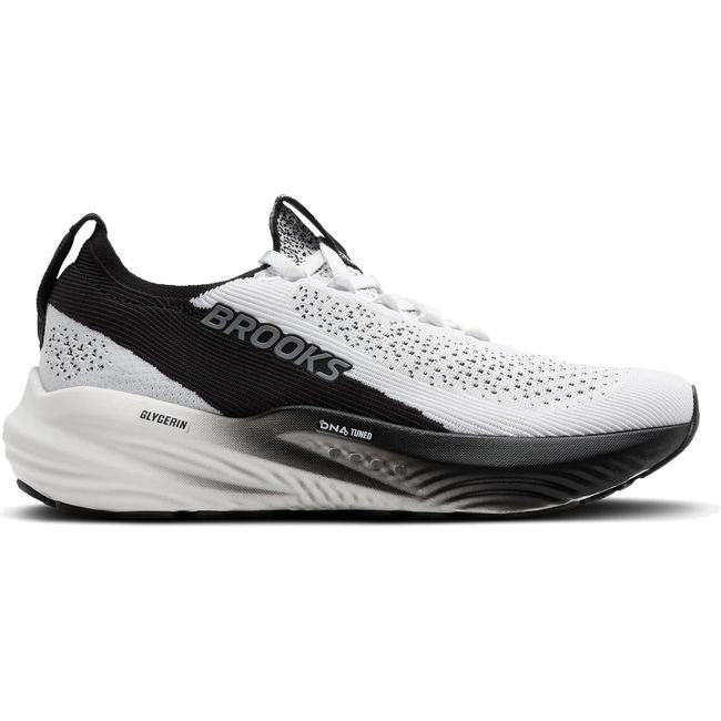 Lateral side of Brooks Women's Glycerin Stealthfit 22 Running Shoe in White, Grey, and Black