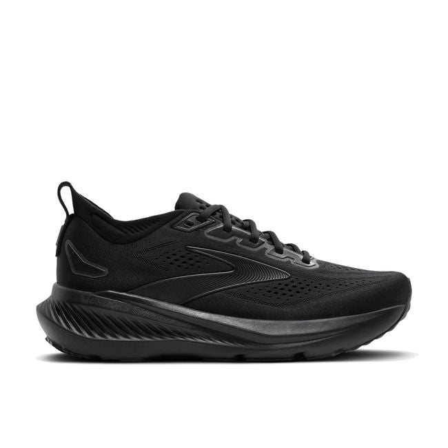 Lateral profile of Brooks Glycerin 23 women's shoe in black showing tonal midsole and outsole