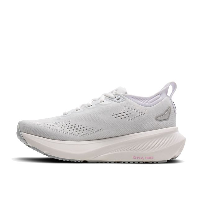 Medial profile of Brooks Glycerin 23 in white and harbor mist showing plush cushioned midsole stack