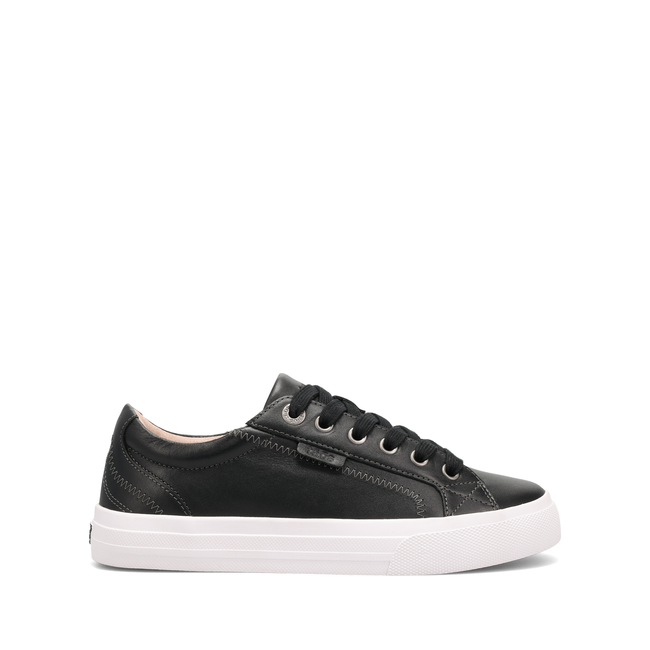 Lateral profile of the Taos Plim Soul Lux sneaker in black and white