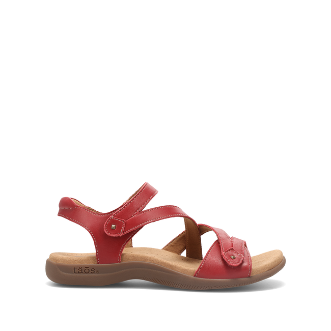 Lateral profile of the Women's Taos Big Time sandal in red leather