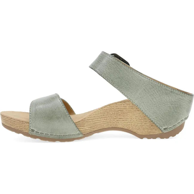 Medial side of Women's Dansko Tanya Sandal in Sage Milled Burnished with two velcro straps