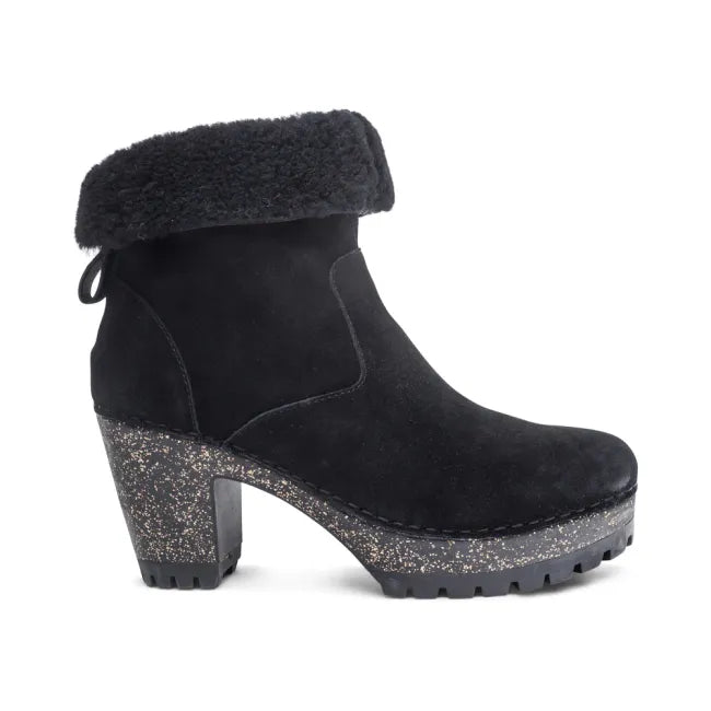 Side of of Aetrex Women's Scarlett Boot in Black Suede