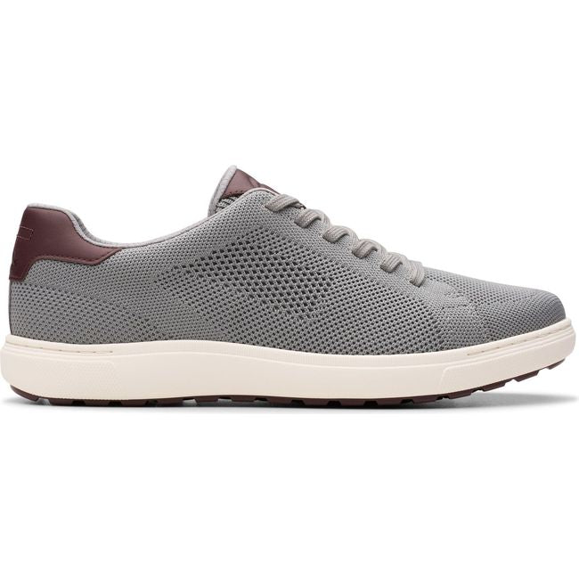 Lateral side of Men's Clarks Mapstone Lace Shoe in Grey Knit