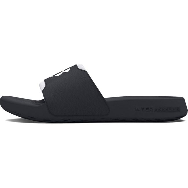 Medial side of Women's Under Armour Ignite Select Slide in black with white accents on top strap