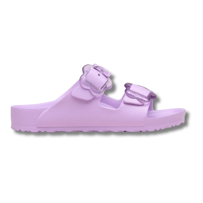 Lateral side of Birkenstock Kids'  Arizona Flower EVA Sandal in Crocus