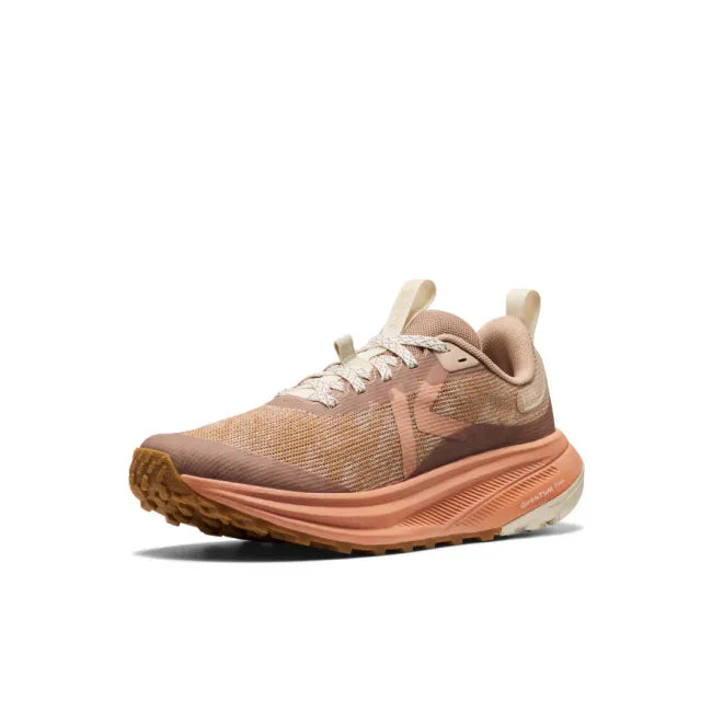 Front of KEEN Women's Roam Trail Running Shoe in taupe and orange