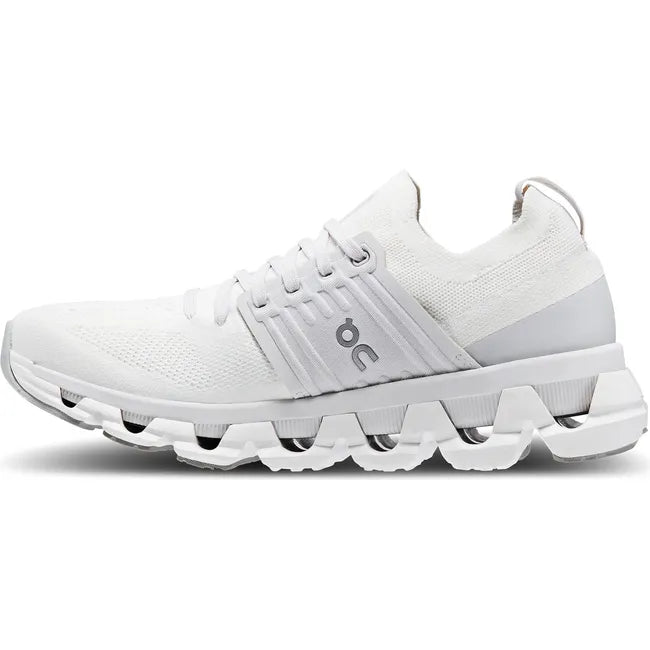 Medial side of On Running Women's Cloudswift 3 Running Shoe in white and frost gray