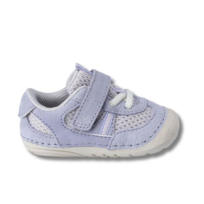 Lateral side of Stride Rite Toddlers' Soft Motion Jules Sneaker in Purple with velcro strap