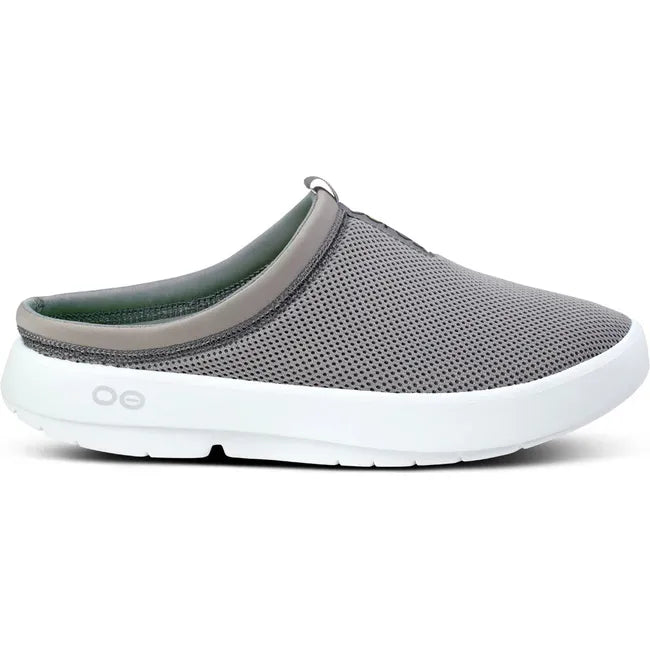 Lateral side of Men's OOfos OOcoozie Sport Mule in Slate Grey