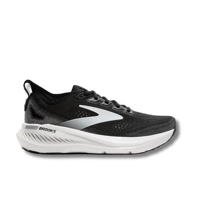 Lateral side of Brooks Men's Glycerin GTS 23 Running Shoe in Black and White