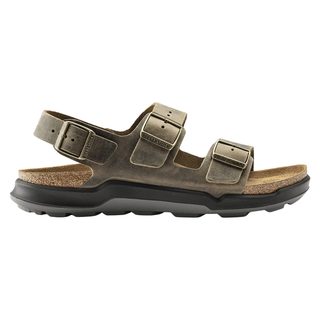 Side of Birkenstock Men's Milano Crosstown Sandal in Faded Khaki Green