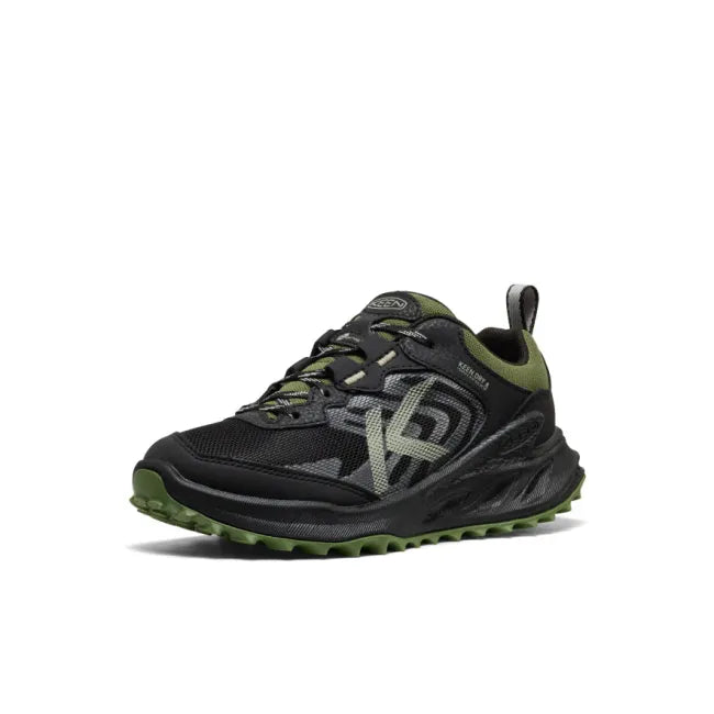 Front of KEEN Big Kids' Zionic Waterproof Shoe in Black and Bronze Green