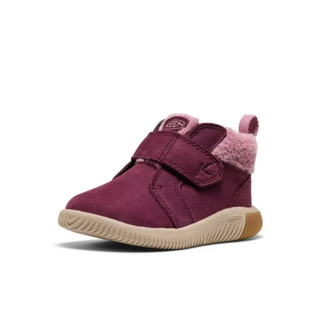 Front angled view of KEEN Toddlers’ KNX Middie Boot in purple Fig Lilas with velcro strap