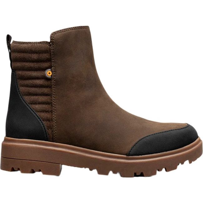 Lateral side of Women's Bogs Holly Zip II Boot in dark brown waterproof leather