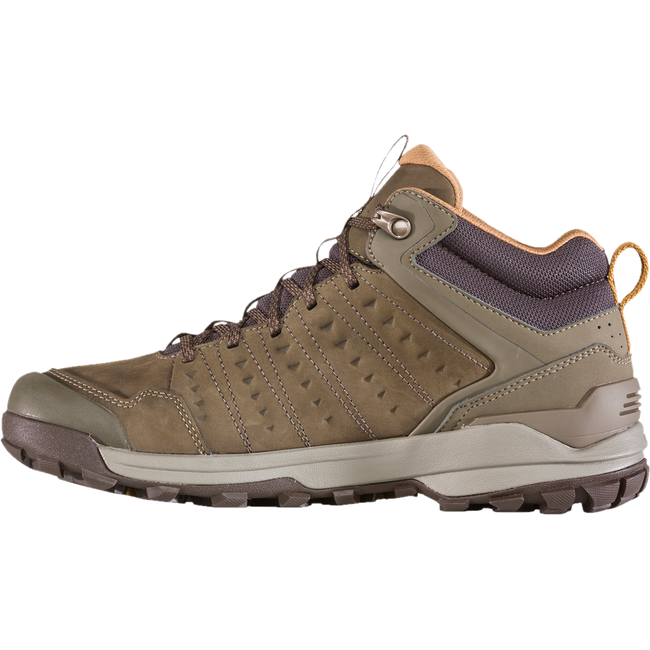 Medial side of Men's Oboz Sypes Mid Nubuck Leather Waterproof Hiking Boot in cedar brown