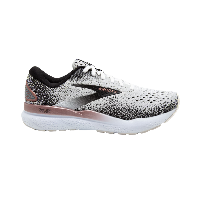 Brooks Women's Ghost 16 Running Shoe White/Black/Rose Gold 120407-105 