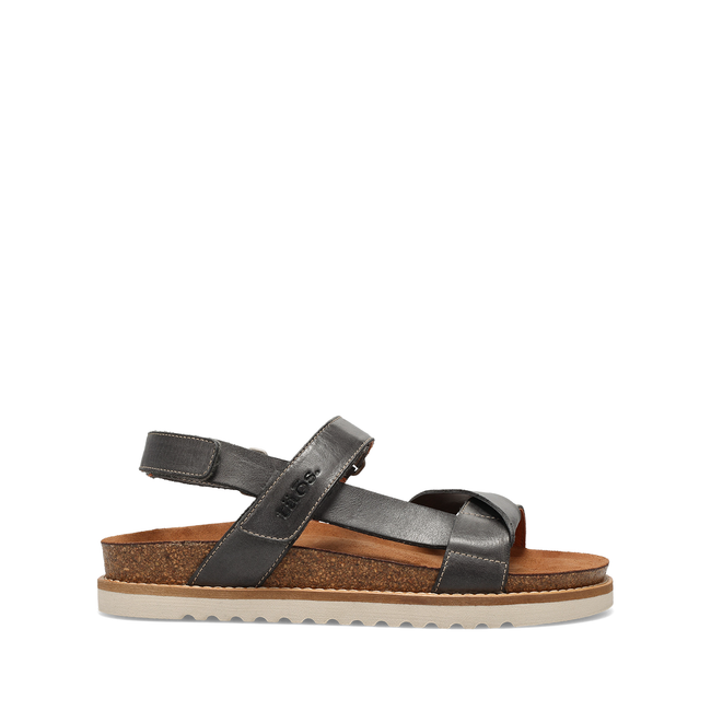 Lateral profile of the Women's Taos Sideways sandal in steel grey