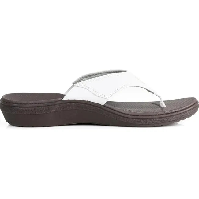 Lateral side of Women's PowerStep Archwear Flip Flop Sandal in White and Brown