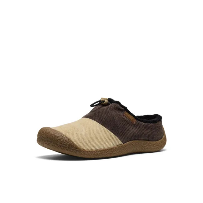 Front angled view of Keen Men's Howser III Slide in Java Brown Safari Beige