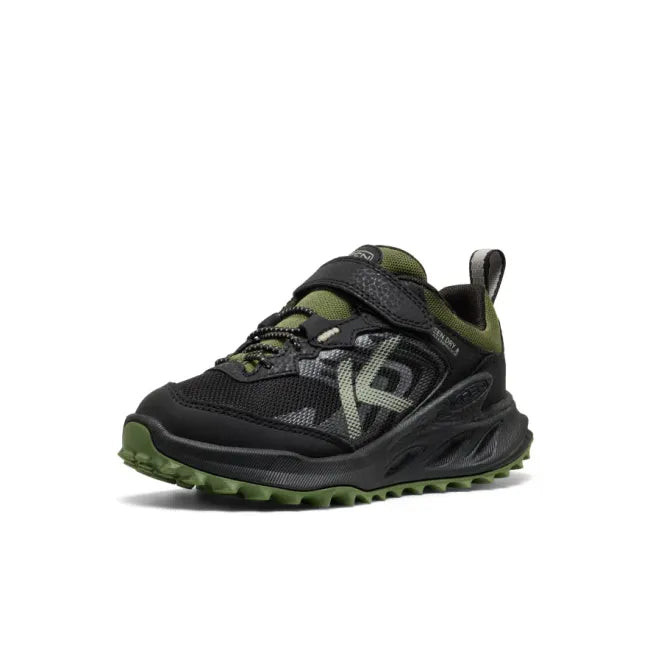 Front of KEEN Little Kids' Zionic Waterproof Shoe in Black & Bronze Green