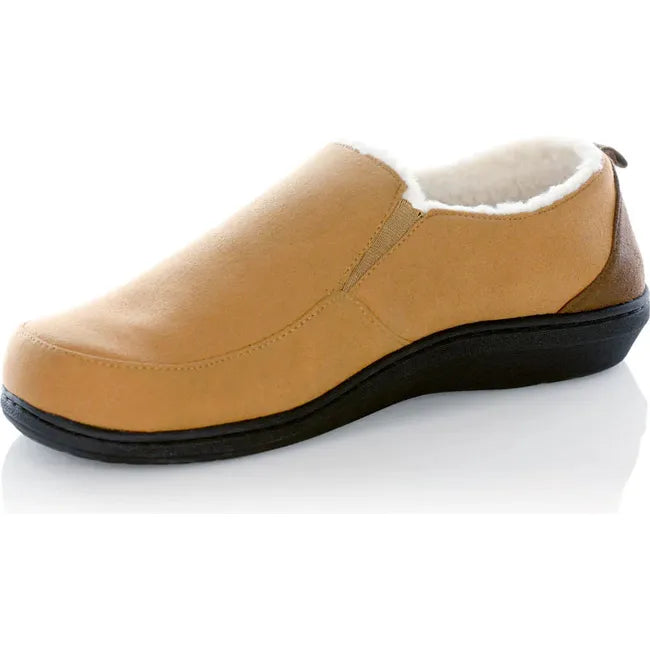 Medial side of the Men's PowerStep Twin Gore Slipper in Light Brown