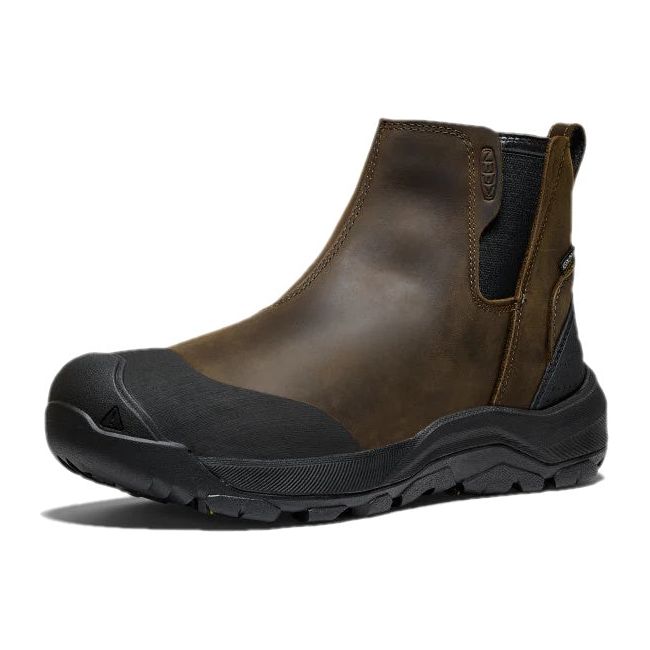 Lateral angled view of Keen Men's Revel IV Waterproof Chelsea Boot in canteen brown