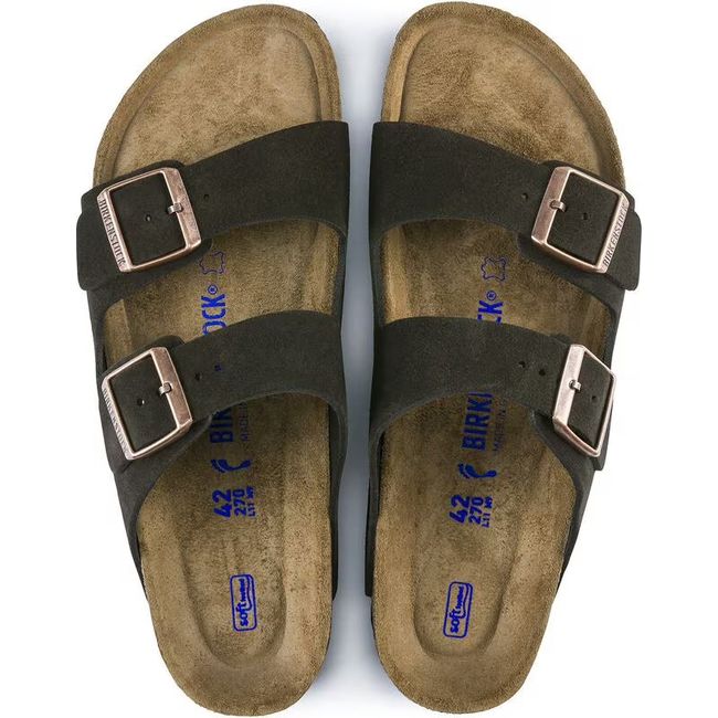 Top down view of Birkenstock Unisex Arizona Soft Footbed Suede Sandals in Mocha