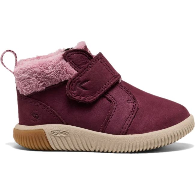 Lateral side of KEEN Toddlers’ KNX Middie Boot in purple Fig Lilas with velcro strap