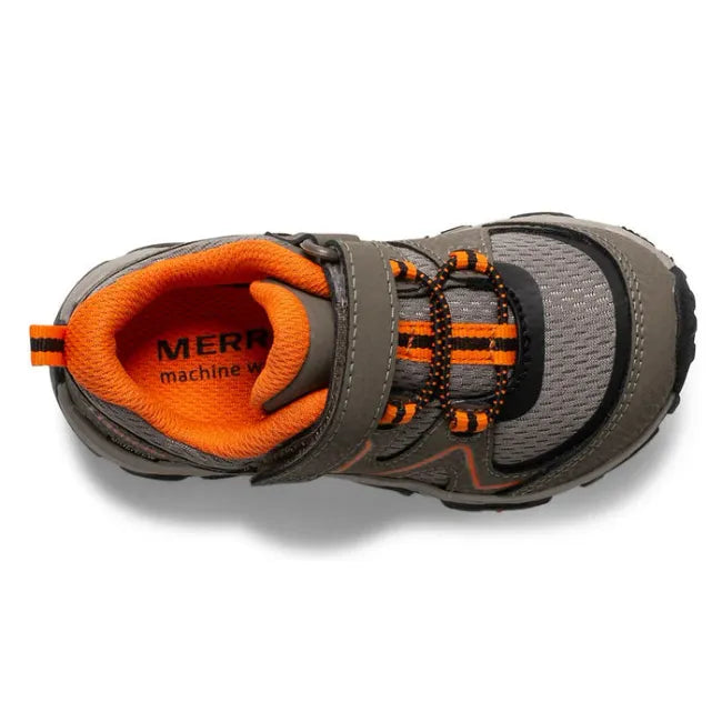 Upper of Merrell Kids' Trail Quest Jr Hiking Shoe in Gunsmoke Brown and Orange