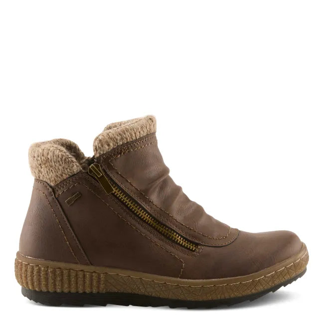 Lateral side of Spring Step Women's Relife Cleora Boot in chocolate brown with zipper