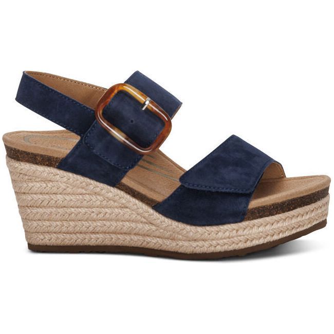 Aetrex Women's Ashley Wedge Sandal Navy EW791W
